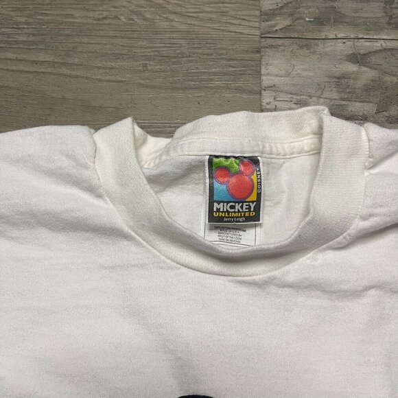 Vintage Mickey Unlimited Jerry Leigh Single Stitch T-Shirt XL Red White - Picture 5 of 6